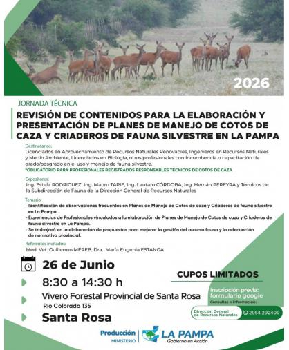 Convocan a a jornada sobre "Planes de manejo de cotos de caza y criaderos de fauna silvestre"